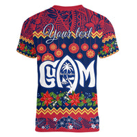 Personalised Guam Christmas Women V Neck T Shirt Felis Pusgua Santa Beach Polynesian Pattern LT9 - Polynesian Pride