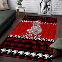 Personalised New Zealand Christmas Area Rug Maori Tiki Meri Kirihimete LT9 Red - Polynesian Pride