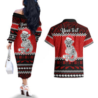 Personalised New Zealand Christmas Couples Matching Off The Shoulder Long Sleeve Dress and Hawaiian Shirt Maori Tiki Meri Kirihimete LT9 - Polynesian Pride