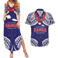 Samoa Black Saturday Couples Matching Summer Maxi Dress and Hawaiian Shirt Samoa mo Samoa with Blue Ula Fala