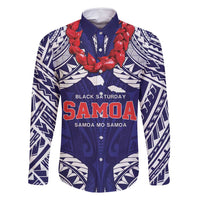 Samoa Black Saturday Family Matching Off Shoulder Short Dress and Hawaiian Shirt Samoa mo Samoa with Blue Ula Fala