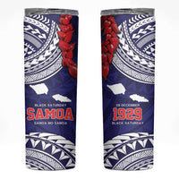 Samoa Black Saturday Skinny Tumbler Samoa mo Samoa with Blue Ula Fala LT9 Blue - Polynesian Pride