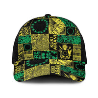 Cook Islands Mere Kiritimiti Baseball Net Cap Pacific Patchwork Xmas Vibes LT9 One Size Black Green - Polynesian Pride