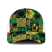 Cook Islands Mere Kiritimiti Baseball Net Cap Pacific Patchwork Xmas Vibes LT9 One Size White Green - Polynesian Pride