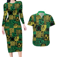 Cook Islands Mere Kiritimiti Couples Matching Long Sleeve Bodycon Dress and Hawaiian Shirt Pacific Patchwork Xmas Vibes LT9 Green - Polynesian Pride