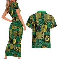 Cook Islands Mere Kiritimiti Couples Matching Short Sleeve Bodycon Dress and Hawaiian Shirt Pacific Patchwork Xmas Vibes - Polynesian Pride