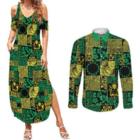 Cook Islands Mere Kiritimiti Couples Matching Summer Maxi Dress and Long Sleeve Button Shirt Pacific Patchwork Xmas Vibes - Polynesian Pride