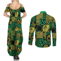 Cook Islands Mere Kiritimiti Couples Matching Summer Maxi Dress and Long Sleeve Button Shirt Pacific Patchwork Xmas Vibes - Polynesian Pride