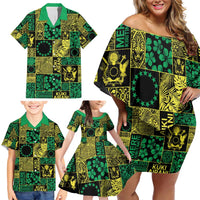 Cook Islands Mere Kiritimiti Family Matching Off Shoulder Short Dress and Hawaiian Shirt Pacific Patchwork Xmas Vibes - Polynesian Pride