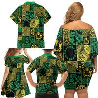 Cook Islands Mere Kiritimiti Family Matching Off Shoulder Short Dress and Hawaiian Shirt Pacific Patchwork Xmas Vibes LT9 - Polynesian Pride