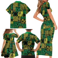 Cook Islands Mere Kiritimiti Family Matching Short Sleeve Bodycon Dress and Hawaiian Shirt Pacific Patchwork Xmas Vibes - Polynesian Pride