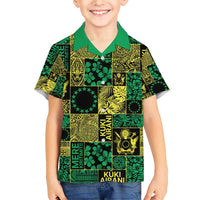 Cook Islands Mere Kiritimiti Family Matching Short Sleeve Bodycon Dress and Hawaiian Shirt Pacific Patchwork Xmas Vibes LT9 Son's Shirt Green - Polynesian Pride