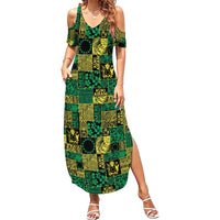 Cook Islands Mere Kiritimiti Family Matching Summer Maxi Dress and Hawaiian Shirt Pacific Patchwork Xmas Vibes LT9 Mom's Dress Green - Polynesian Pride