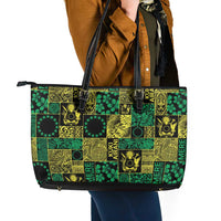Cook Islands Mere Kiritimiti Leather Tote Bag Pacific Patchwork Xmas Vibes - Polynesian Pride