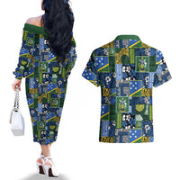 Solomon Islands Meri Kirihimete Couples Matching Off The Shoulder Long Sleeve Dress and Hawaiian Shirt Pacific Patchwork Xmas Vibes LT9 - Polynesian Pride