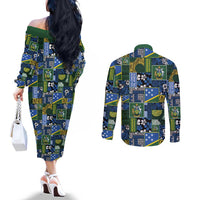 Solomon Islands Meri Kirihimete Couples Matching Off The Shoulder Long Sleeve Dress and Long Sleeve Button Shirt Pacific Patchwork Xmas Vibes LT9 - Polynesian Pride