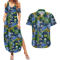 Solomon Islands Meri Kirihimete Couples Matching Summer Maxi Dress and Hawaiian Shirt Pacific Patchwork Xmas Vibes LT9 Blue - Polynesian Pride
