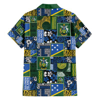 Solomon Islands Meri Kirihimete Family Matching Off Shoulder Short Dress and Hawaiian Shirt Pacific Patchwork Xmas Vibes - Polynesian Pride