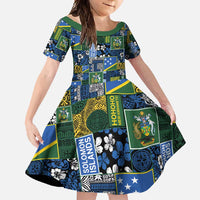 Solomon Islands Meri Kirihimete Family Matching Summer Maxi Dress and Hawaiian Shirt Pacific Patchwork Xmas Vibes LT9 Daughter's Dress Blue - Polynesian Pride
