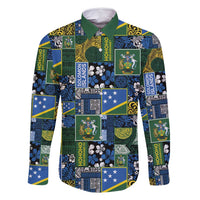 Solomon Islands Meri Kirihimete Family Matching Summer Maxi Dress and Hawaiian Shirt Pacific Patchwork Xmas Vibes LT9 Dad's Shirt - Long Sleeve Blue - Polynesian Pride