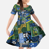 Solomon Islands Meri Kirihimete Family Matching Tank Maxi Dress and Hawaiian Shirt Pacific Patchwork Xmas Vibes LT9 Daughter's Dress Blue - Polynesian Pride