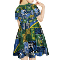 Solomon Islands Meri Kirihimete Kid Short Sleeve Dress Pacific Patchwork Xmas Vibes - Polynesian Pride