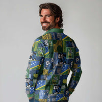 Solomon Islands Meri Kirihimete Long Sleeve Polo Shirt Pacific Patchwork Xmas Vibes - Polynesian Pride