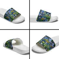 Solomon Islands Meri Kirihimete Slide Sandals Pacific Patchwork Xmas Vibes - Polynesian Pride