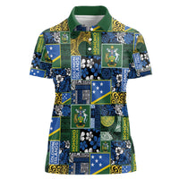 Solomon Islands Meri Kirihimete Women Polo Shirt Pacific Patchwork Xmas Vibes - Polynesian Pride
