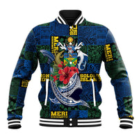 Solomon Islands Meri Kirihimete Baseball Jacket Funny Santa Riding Shark LT9 Unisex Blue - Polynesian Pride
