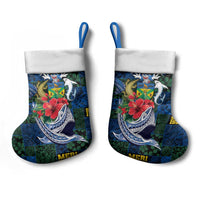 Solomon Islands Meri Kirihimete Christmas Stocking Funny Santa Riding Shark - Polynesian Pride