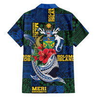 Solomon Islands Meri Kirihimete Family Matching Off The Shoulder Long Sleeve Dress and Hawaiian Shirt Funny Santa Riding Shark LT9 - Polynesian Pride