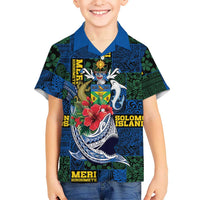 Solomon Islands Meri Kirihimete Family Matching Off The Shoulder Long Sleeve Dress and Hawaiian Shirt Funny Santa Riding Shark LT9 Son's Shirt Blue - Polynesian Pride