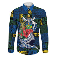 Solomon Islands Meri Kirihimete Family Matching Off Shoulder Maxi Dress and Hawaiian Shirt Funny Santa Riding Shark LT9 Dad's Shirt - Long Sleeve Blue - Polynesian Pride