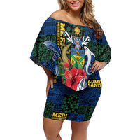 Solomon Islands Meri Kirihimete Family Matching Off Shoulder Short Dress and Hawaiian Shirt Funny Santa Riding Shark LT9 Mom's Dress Blue - Polynesian Pride