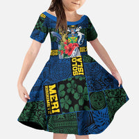 Solomon Islands Meri Kirihimete Family Matching Puletasi and Hawaiian Shirt Funny Santa Riding Shark LT9 Daughter's Dress Blue - Polynesian Pride