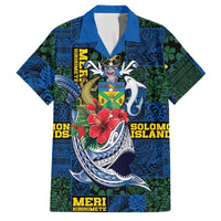 Solomon Islands Meri Kirihimete Family Matching Short Sleeve Bodycon Dress and Hawaiian Shirt Funny Santa Riding Shark LT9 Dad's Shirt - Short Sleeve Blue - Polynesian Pride