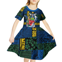 Solomon Islands Meri Kirihimete Kid Short Sleeve Dress Funny Santa Riding Shark - Polynesian Pride