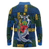 Solomon Islands Meri Kirihimete Long Sleeve Polo Shirt Funny Santa Riding Shark LT9 - Polynesian Pride