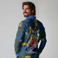 Solomon Islands Meri Kirihimete Long Sleeve Polo Shirt Funny Santa Riding Shark LT9 - Polynesian Pride