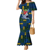 Solomon Islands Meri Kirihimete Mermaid Dress Funny Santa Riding Shark LT9 Women Blue - Polynesian Pride
