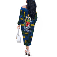Solomon Islands Meri Kirihimete Off The Shoulder Long Sleeve Dress Funny Santa Riding Shark LT9 - Polynesian Pride