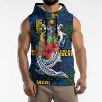 Solomon Islands Meri Kirihimete Sleeveless Hoodie Funny Santa Riding Shark - Polynesian Pride