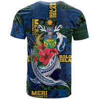 Solomon Islands Meri Kirihimete T Shirt Funny Santa Riding Shark - Polynesian Pride