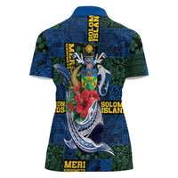 Solomon Islands Meri Kirihimete Women Polo Shirt Funny Santa Riding Shark LT9 - Polynesian Pride