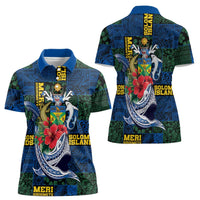 Solomon Islands Meri Kirihimete Women Polo Shirt Funny Santa Riding Shark LT9 - Polynesian Pride