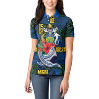 Solomon Islands Meri Kirihimete Women Polo Shirt Funny Santa Riding Shark LT9 - Polynesian Pride