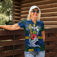 Solomon Islands Meri Kirihimete Women Polo Shirt Funny Santa Riding Shark LT9 - Polynesian Pride