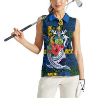 Solomon Islands Meri Kirihimete Women Sleeveless Polo Shirt Funny Santa Riding Shark LT9 - Polynesian Pride