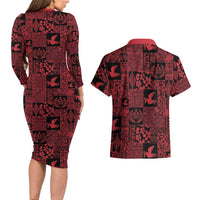 Black Tonga Kilisimasi Fiefia Couples Matching Long Sleeve Bodycon Dress and Hawaiian Shirt Pacific Patchwork Xmas Vibes LT9 - Polynesian Pride
